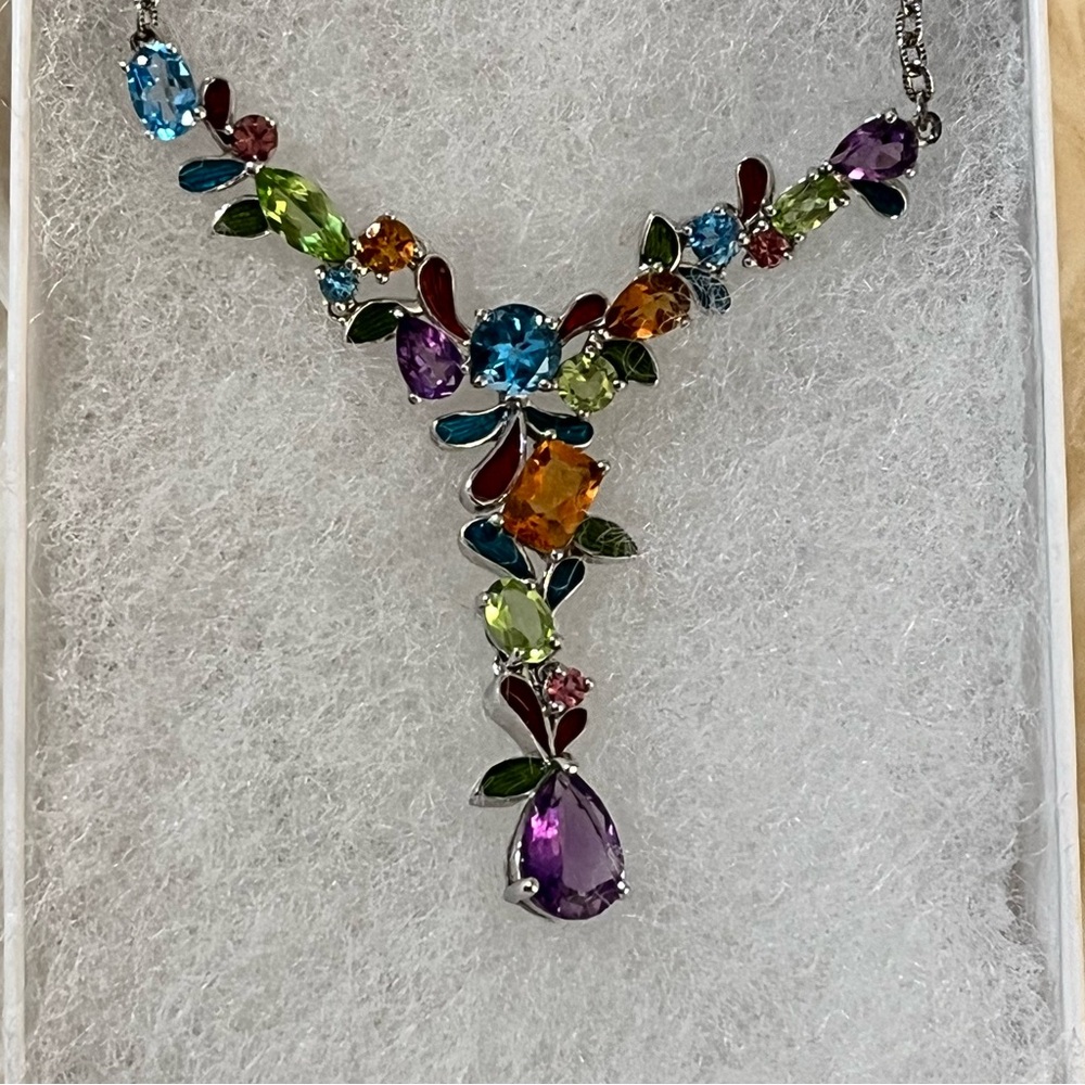 Multicolor Gemstone Sterling Silver Necklace